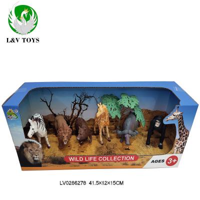 China Zoo Models Toy Animals Wild Animals With Forest Tree Kids Toys 6 Inch Various Plastic for sale