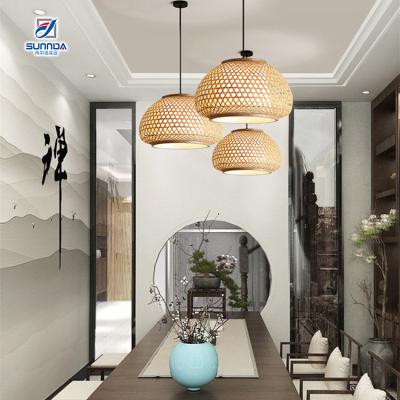 China Traditional Decorative Woven Rattan Natural Bamboo Cover Hanging Light Handmade Craft Ceiling Pendant Lamp For Hotel Apartment Home for sale