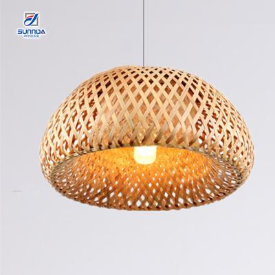 China Sunnda Rustic Handcraft Rattan Bamboo Wicker Handmade Light Pendant Lamp Shade Hanging Chandelier Wire Adjustable For Bedroom Tea Room for sale