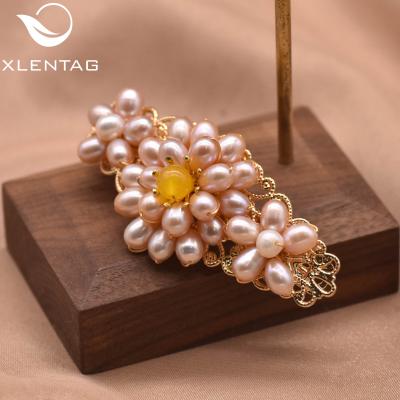 China Natural Freshwater Pearl Hair Pins Noble Luxurious Topaz Flower Shape Natural Pearl Hair Pins Jewelry Gifts for sale