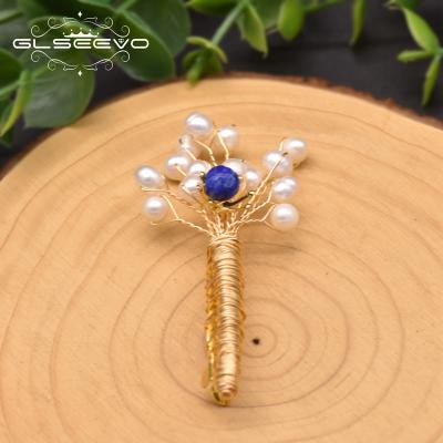 China Brass Natural Freshwater Pearl Flower Brooch Pin Handmade Brooch Earrings Volume for sale