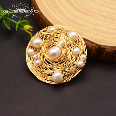 China Freshwater Brass Natural Pearl Round Brooches For Women Party Wedding Gift Pins Jewelry Earrings & Brooches Handmade Volume for sale