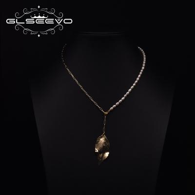 China CLASSIC Natural Freshwater Pear Necklace Leaf Pendant For Women Girls Adjustable Size Fine Engagement Jewelry 2020 for sale