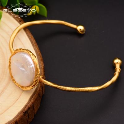 China Freshwater CLASSIC Natural Baroque Pearl Adjustable Bracelet For Women Wedding Gift Open Bangle Jewelry for sale