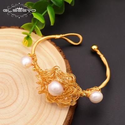 China CLASSIC Natural Freshwater Pearl Boho Bangle Bracelet For Women Wedding Party Custom Bracelet Handmade Jewelry for sale