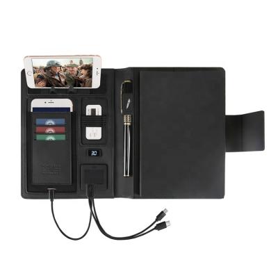 China PU Leather Notebook Magnetic Clasp A5 Multifunctional Diary Book with Power Bank and Wireless Charger for sale