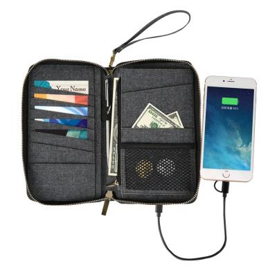 China Hot Selling Power Bank 2020 Travel Wallet PU Leather With Power Bank And Wireless Charger For Business for sale