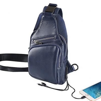 China With Power Bank 2022 Outlet Port Charging Men Shoulder Bags PU Leather Cross - Body Chest Bag With USB Charging for sale