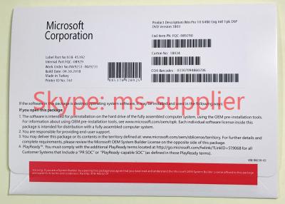 China Microsoft ganha 10 o software do bocado DVD Windows do profissional 64 com chave do OEM do produto, FQC-08929 à venda