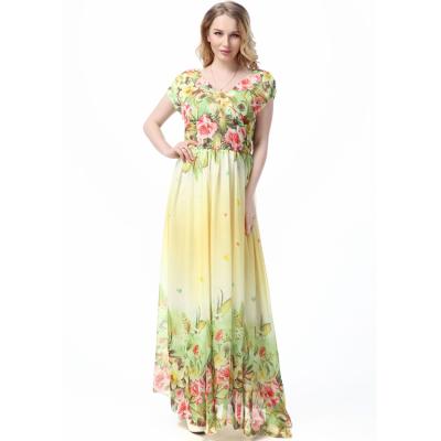 China New style women summer sale maxi gaun long boho floral chiffon hot workable dress for sale