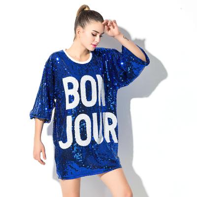 China Breathable Dance Wear British Dress Shirt For Women Sequin Long T-shirt Dress for sale