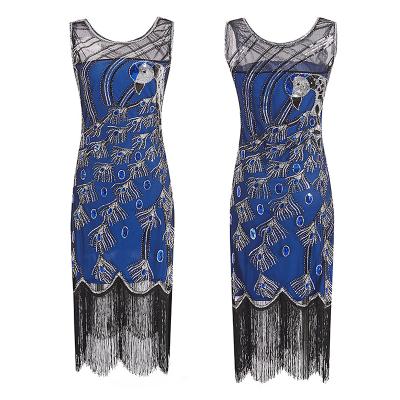 China Breathable 1930s V-Neck Vintage 1920s Party Gatsby Sleeveless Sequin Dress Elegant Tassel Vintage Dress for sale