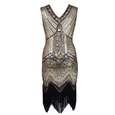 China Viable Classic Wholesale Elegant Tassels V-Neckline Design One Piece Dress Cocktail Party for sale