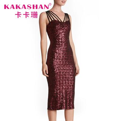 China Designer Breathable Red Tight One Piece Women Midi Sequin Dress Dress for sale