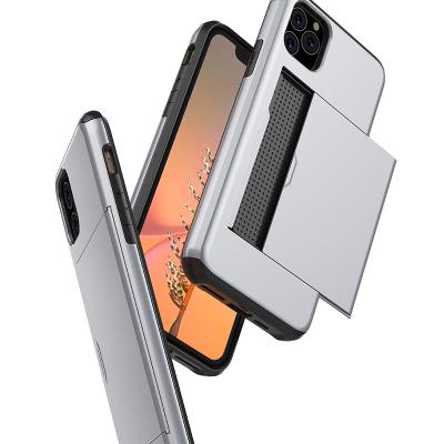 China Senlancase Colorful Slide Credit Card Slot Mobile Cases For i Phone 11 Pro Max Cell Phone Kickstand Case for sale