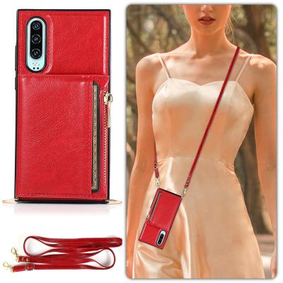 China Senlancase Colorful Collar Strap Wallet Leather Card Slot Case For Huawei P30 Cross - Body Chain Phone Case With Credit Card Holder for sale