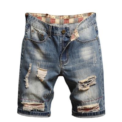 China High Quality Men's Patch Denim Shorts Ripped Breathable Jeans 2022 British Style Short for sale