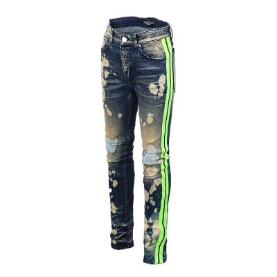 China Factory Direct Selling Viable High Quality Men's Slim Fit Ripped Double Sided Striped Jeans for sale