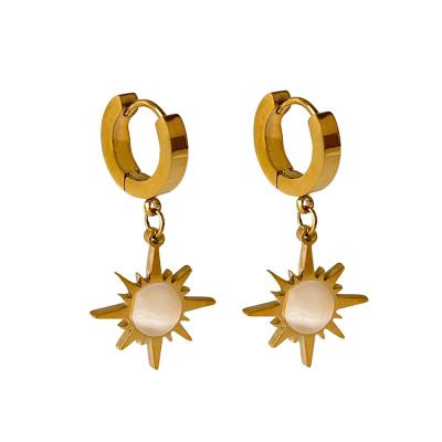 China Gold Plated Titanium Steel Opal Drop Earrings E0279 Vintage Geometric Sunflower Sun Shaped For Dangle 18k Gold Plated Titanium Steel Opal Sunflower Drop Earrings For Wedding Jewelry women for sale