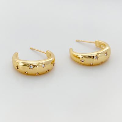 China Mini Star Zircon C Shaped Circle Earring E0741 Minimalist Mini Star Zircon Circle Earring For Women Tasty Daily C Shaped With Brass Earring cz sparkly diamond huggie for sale