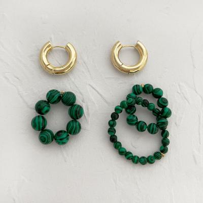 China Round Green Malachite Beaded Circles Earring E0528 4 Design Natural Round Green Malachite Beaded Circles Earring For Asymmetrical Copper Circle Stone Earrings women beach pearl for sale