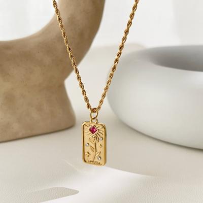 China Square Rose Sun Pendant Necklaces with Rhinestone Vintage N0141 Rose Sun Geometric Pendant Necklaces Romantic with Rhinestone for Women Stainless Steel Rope Chain Necklace for sale