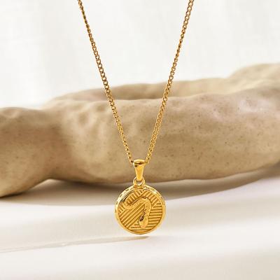 China Fashionable Engraved Snake Seal Coin Necklace N0145 Stainless Steel Pendant Round Cut Out Animal Textured Charm Necklaces For Women Engraved Snake Seal Coin Pendant Necklace for sale