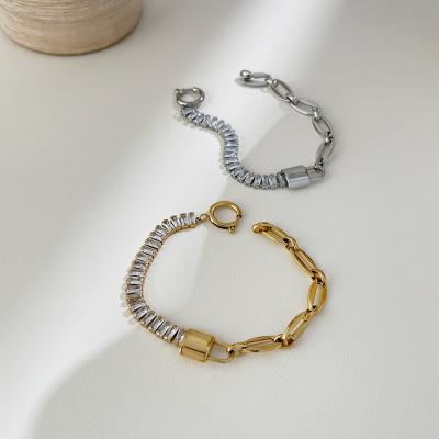 China Delicate Mixed Zircon Lock Bracelet B0113 Chain 18K Gold Plated Stainless Steel Zircon Bracelets For Women Mixed Zircon Lock Bracelet Chain Jewelry Hot for sale