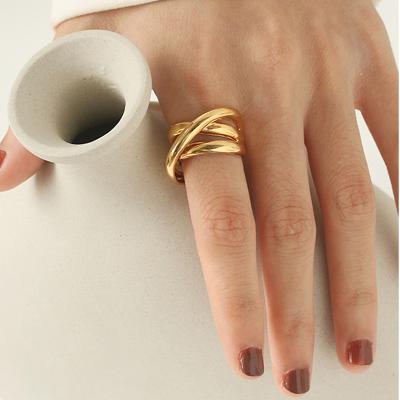 China Fashionable Multi Layered Cross Chain Open Ring Personalized Geometric 18k Gold Plated Chunky Rings For Women Fashionable Multi Layered Cross Chain Open Ring for sale