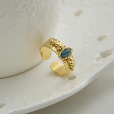 China Vintage Multicolor Oval Open Punk Jewelry Retro Ring Turquoise Gold Plated Gemstone Titanium Steel Rings For Women Multicolor Oval Resin Open Ring for sale