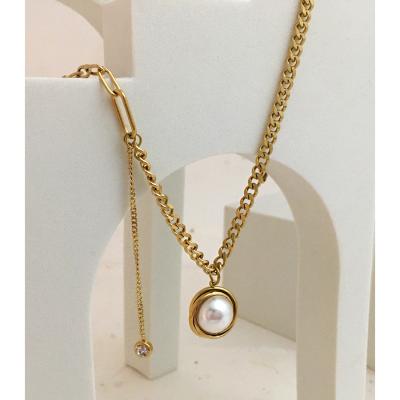 China Round Imitation Pearl Pendants Necklaces Mixed Chain Plating Ball Shaped Pendant Necklaces For Women Vintage Round Imitation Pearl Pendant Necklaces for sale