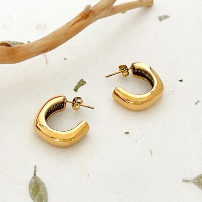 China E0088 classic chic square hollow circle geometric square hollow chic earrings for women vintage c shaped stainless steel huggie earring for sale