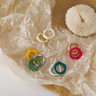 China Polygon Multicolor Irregular Acrylic Rings Colorful Irregular Acrylic Ring R0330 For Women Polygon Multicolor Resin Rings Trendy Chic Unique Jewelry for sale