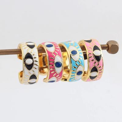 China Cute colorful evil eyes enamel open rings R0338 candy fashionable color adjustable adjustable eyes rings for women beautiful cute colorful evil eyes enamel open rings mujer summer jewelry for sale