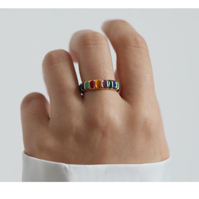 China Wholesale Summer Cute Enamel Open Adjustable Ring Rainbow Jewelry For Women Minimalist Enamel Cute Open Adjustable Ring Colorful Rainbow Rings for sale