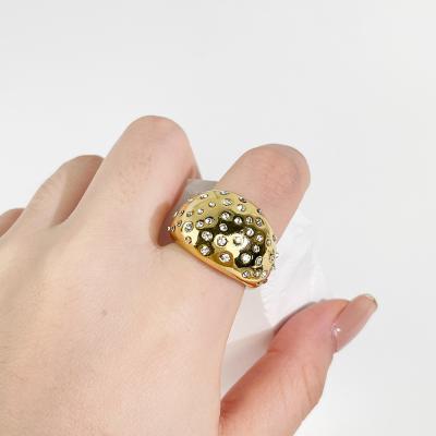 China Pave Sparkle Rhinestone Rings R0323 Wide Fat Hip Hop 18k Gold Plated Crystal Wide Ring For Women Pave Chunky Sparkle Rhinestone Rings Punk Luxury Jewelry for sale