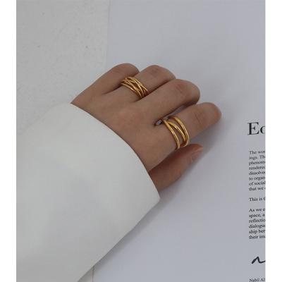 China Irregular Multi Layers Knot Open Rings Minimalist Irregular Multi Layers Open Knot Chain Rings For Women 18k Gold Plated Brass Adjustable Ring for sale