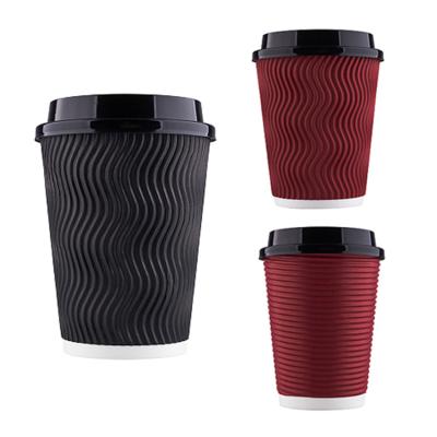 China Disposable Ripple Paper Cups 8oz 12oz 16oz Corrugated Coffee Paper Cups for sale