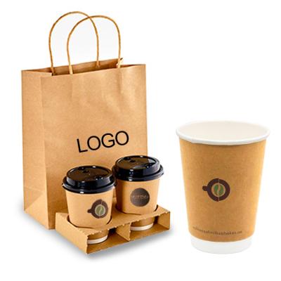 China Disposable Coffee Paper Coffee Cups Logo Takeaway Packaging Custom Paper Bag for sale