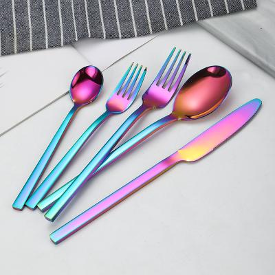 China Sustainable Stainless Steel Cutlery Set With Square Handle 5 Piece Cutlery Set With Knife Fork And Spoon Gift Box for sale