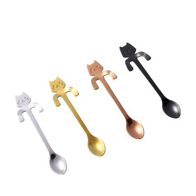 China Lovely Viable 304 Stainless Steel Cat Kick Teaspoon Coffee Mug With Spoon Creative Ice Cream Cartoon Dessert Coffee Cat Spoon for sale