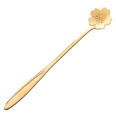 China Long Viable Tea Spoon Metal Handle Tea Spoon Coffee Dessert Spoon Stainless Steel Flower Spoon for sale