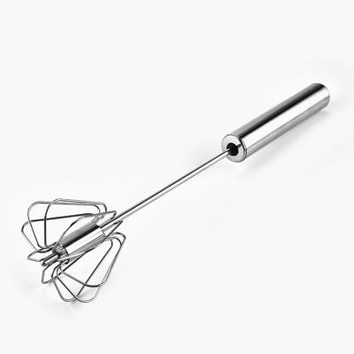 China Semi-automatic egg beater stainless steel mixer egg-beater metal viable beater mini manual cooking push rotating wihsk for sale