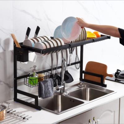 China Durable Stainless Steel Kitchen Black Shelving Bowl Rack Tableware Kitchen Utensils Storage Rack and Chopsticks Drain for sale