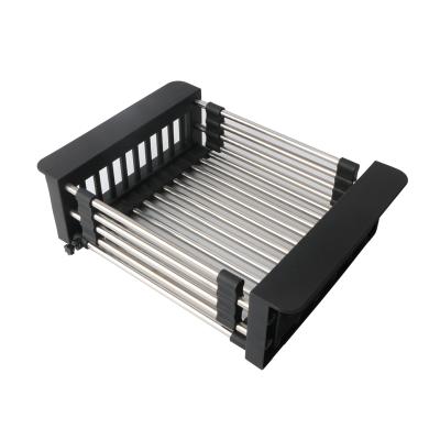 China 2019 Sustainable New Metal Dish Rack Stainless Steel Black Telescopic Drain Rack for sale