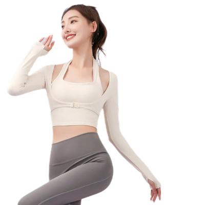 China Breathable 3 Piece Cropped Long Sleeve Tops Yoga Sets Fitness Women Button Up Pants Gaiters Gear Training Sports Bra Wear Athletic Gym for sale