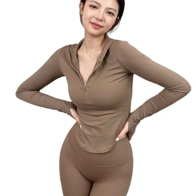 China Breathable Stretchy 1/3 Zipper Up Long Sleeve Fitness Quick Dry Exercise Shirt Women Sports Yoga Jackets for sale