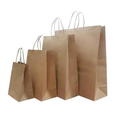 China Hot Custom design your own logo flat handle restaurant delivery take out packaging carry brown kraft takeaway food paper bag for sale