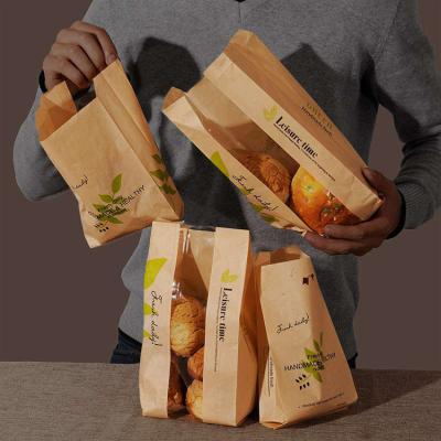 China Wholesale cotton tin tie oil proof kraft bread brown bakery paper bags with window for sale