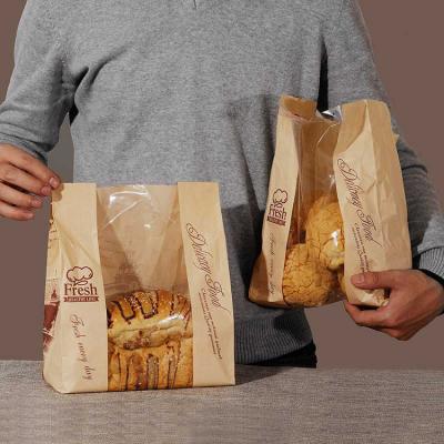 China Design logo plastic window toast white kraft brown bread paper bag for bakery for sale